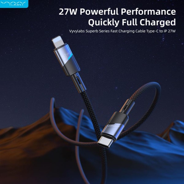 Vyvylabs Superb Series Fast Charging Cable Type-C to iP 27W 1M Dark Gray - VCJLCL-GY